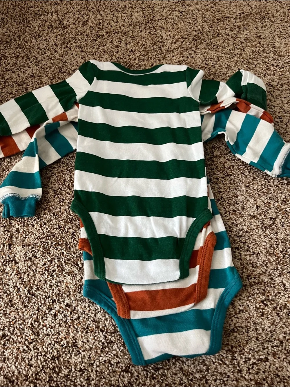 Carter's 9 monthsTeal, Rust & Green Striped Long-Sleeve Baby One-Pieces (3-Pack)